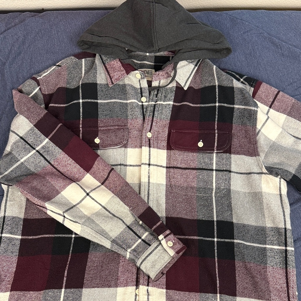 American Eagle Plaid Hooded Flannel